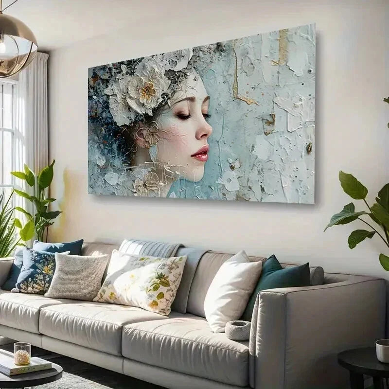 Modern Floral Woman Portrait Wall Art Canvas Office Home Room Framed 120x60cm