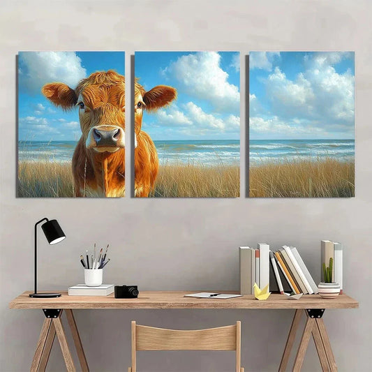 3pcs Vibrant Cow & Pastoral Farm Animal Metal Print Ready to Hang Art