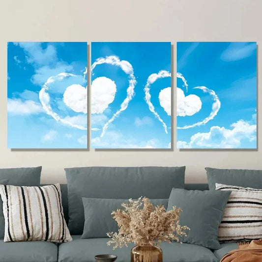 3pcs Beautiful Heart Cloud Triptych Metal Print Ready to Hang Art