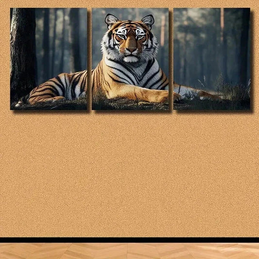 3pcs Tiger in Ancient Forest Mural Decor Wall Art Set Canvas Framed 40x60cm - High Quality Print 100% Australian Made Wall Canvas Ready to Hang