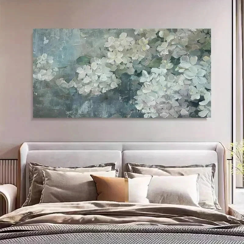 Hydrangea Abstract Flowers Wall Art Canvas Office Home Room Framed 80x45cm
