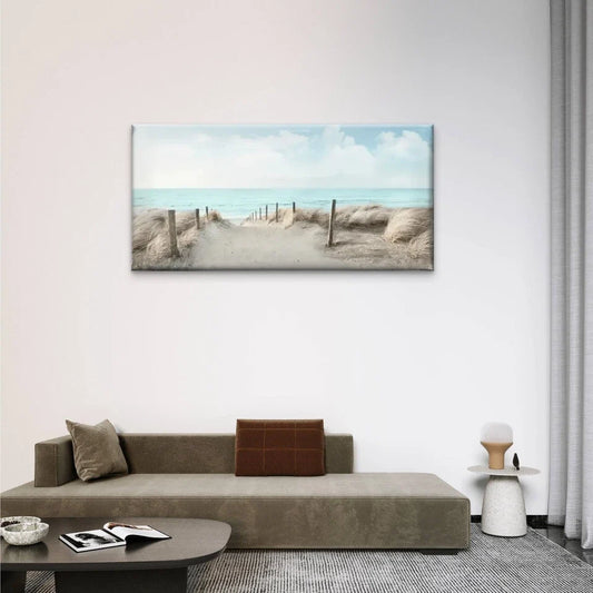 Beach Scene Pathway Sky Wall Art Canvas Office Home Room Framed 80x45cm