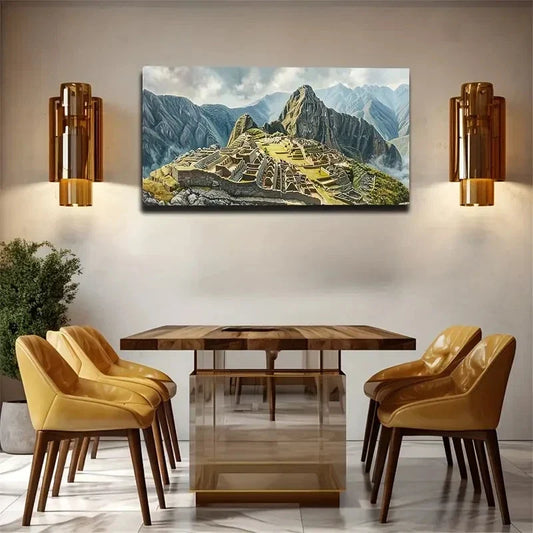Machu Picchu Ancient City Wall Art Canvas Office Home Room Framed 80x45cm