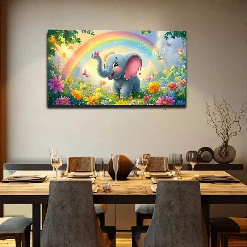 Elephant In The Sea Of Flowers Wall Art Canvas Office Home Room Framed 120x60cm