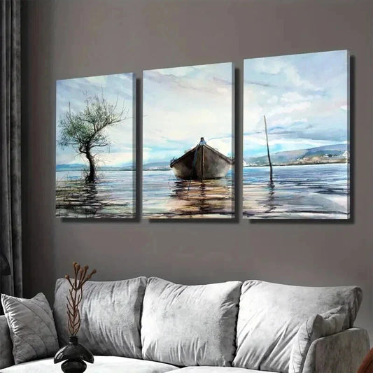 3pcs Serene Lake Scene Modern Classic Landscape Wall Art Set Canvas Framed 40x60cm - High Quality Print 100% Australian Made Wall Canvas Ready to Hang