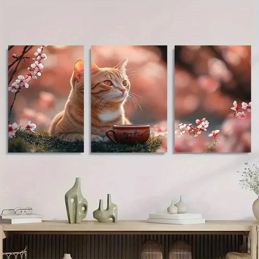 3pcs Vintage Inspired Cherry Blossom Ginger Metal Print Ready to Hang Art