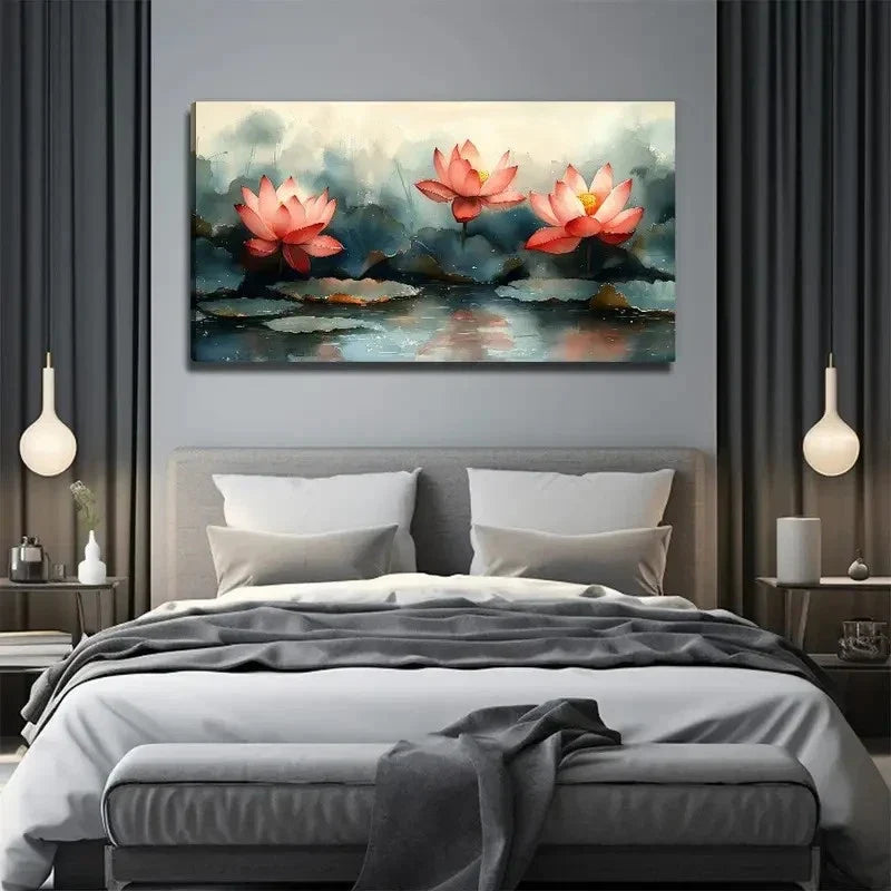 Beautiful For Lotus Flower Wall Art Canvas Office Home Room Framed 80x45cm