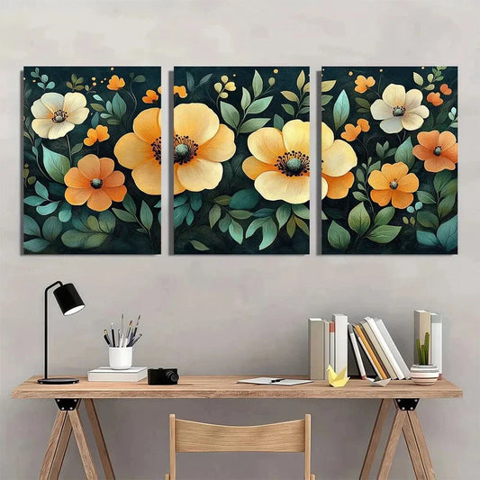 3pcs Bohemian Floral Vintage Metal Elegant Print Ready to Hang Art