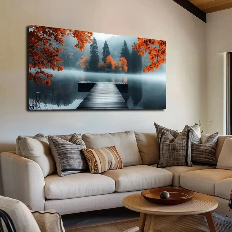 Misty Forest Suitable Wall Art canvas office home room framed 120x60cm