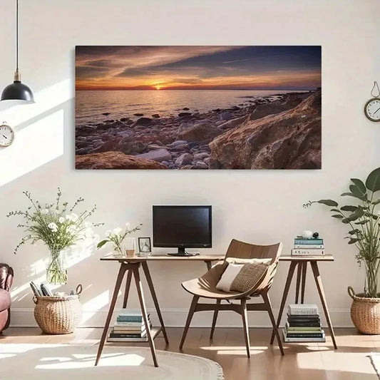 Ocean Seaside Vibrant Sunset Wall Art Canvas Office Home Room Framed 120x60cm