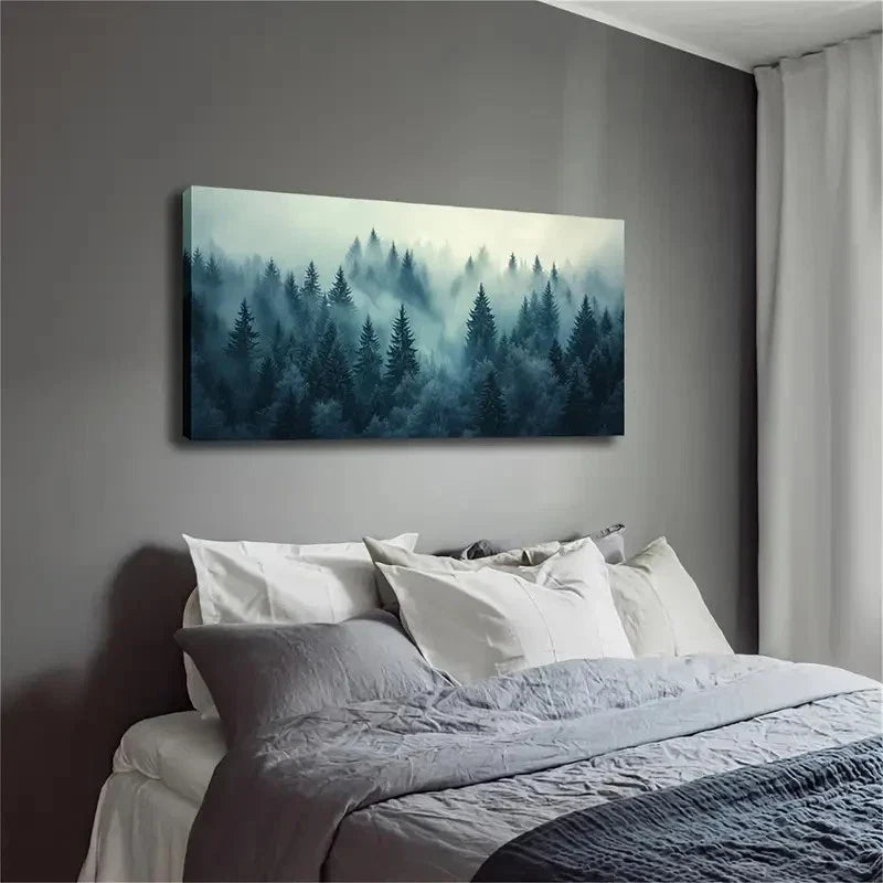 The Forest Is Filled White Mist Wall Art Canvas Office Home Room Framed 120x60cm
