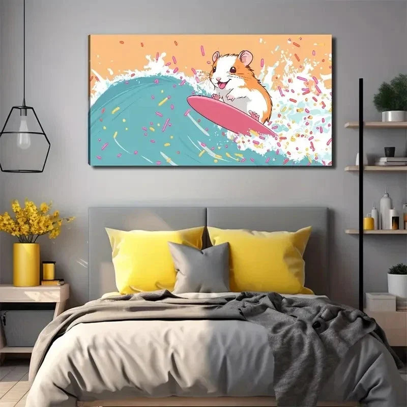 Surfing Groundhog Bohemian Wall Art Canvas Office Home Room Framed 80x45cm