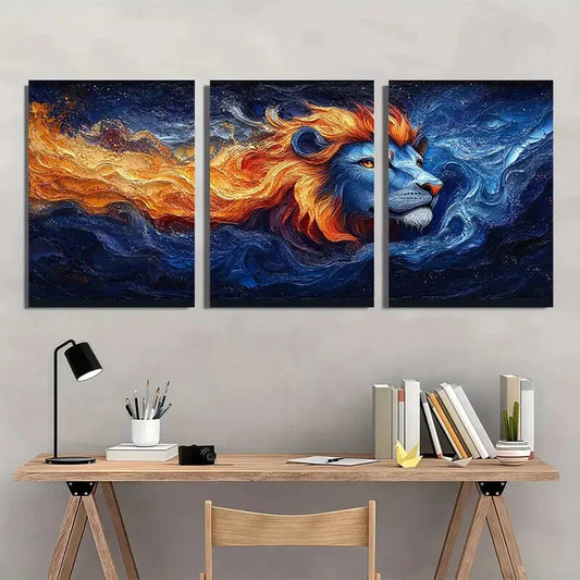 3pcs Modern Abstract Lion Themed Metal Print Ready to Hang Art