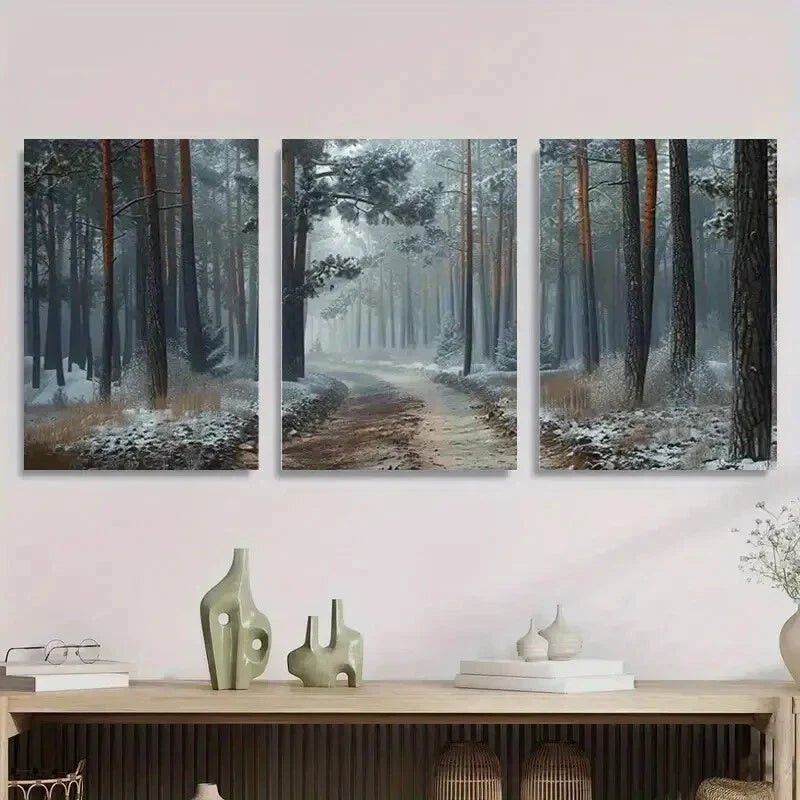 3pcs Winter Forest Snowy Landscape Metal Print Ready to Hang Art