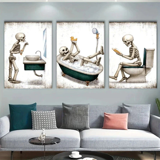 3pcs Halloween Skeleton White & Green Metal Print Ready to Hang Art
