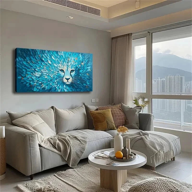 Blue Floral Pattern Abstract Wall Art Canvas Office Home Room Framed 120x60cm