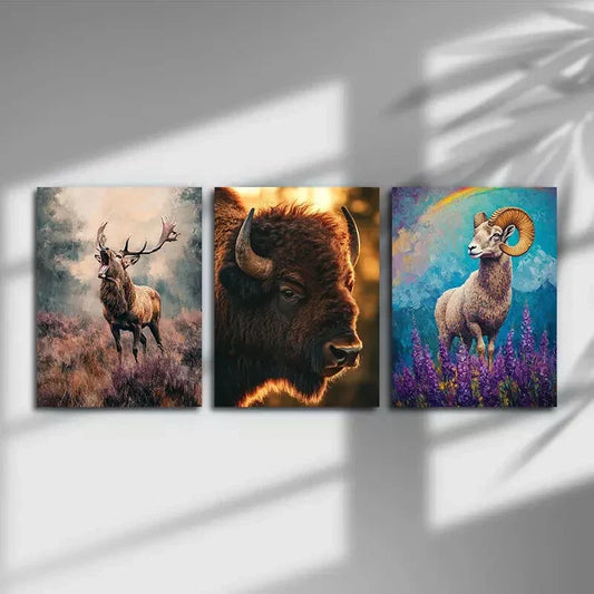 3pcs Majestic Wildlife Colourful Metal Print Ready to Hang Art