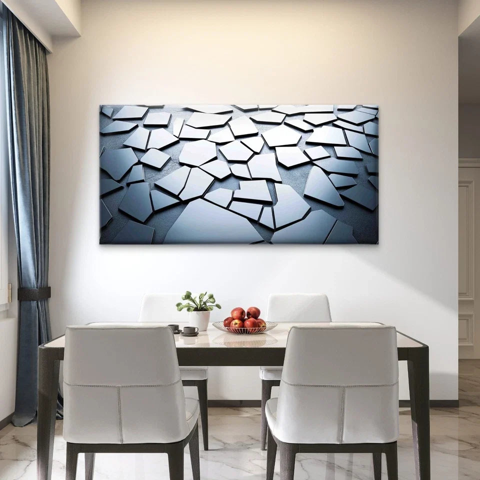 Abstract Broken Metallic Shards Wall Art Canvas Office Home Room Framed 80x45cm