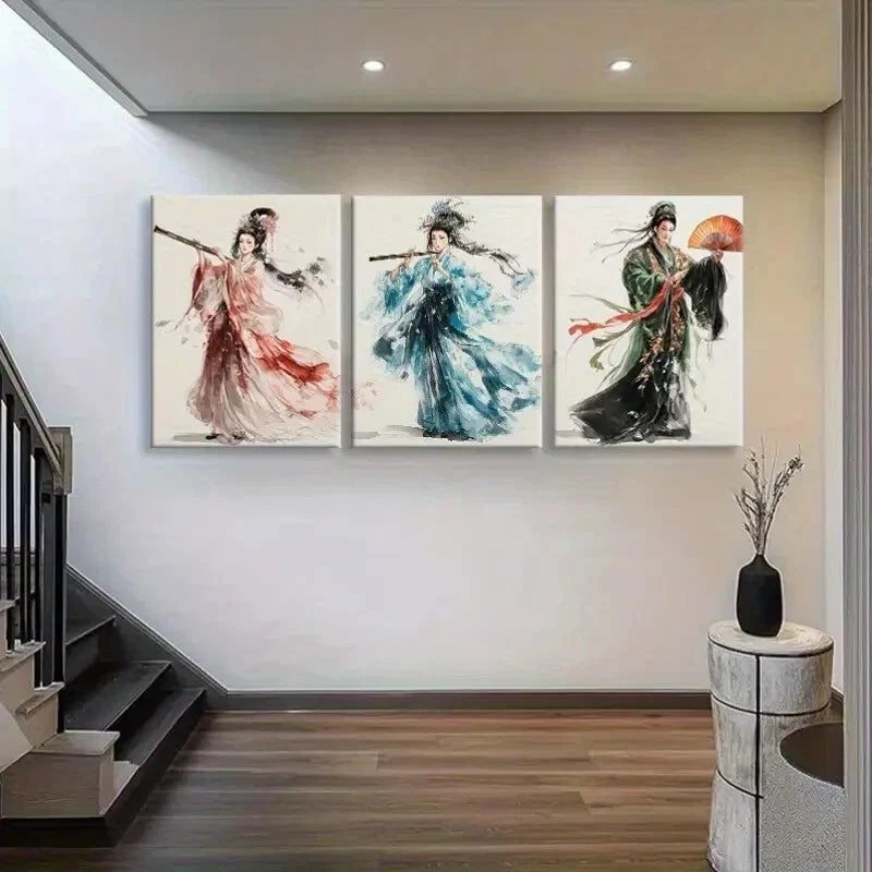 3pcs Traditional Women Elegant Flown Perfect Wall Art Set Canvas Framed 40x60cm - High Quality Print 100% Australian Made Wall Canvas Ready to Hang