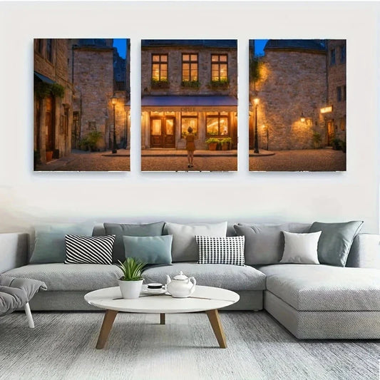 3pcs A Woman Standing Before a Majestic Metal Print Ready to Hang Art