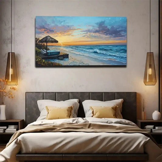 Bohemian Modern Seaside Sunset Wall Art Canvas Office Home Room Framed 120x60cm
