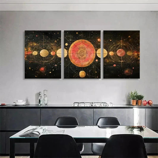 3pcs Cosmic Golden and Red Universe Perfect Wall Art Set Canvas Framed 40x60cm - High Quality Print 100% Australian Made Wall Canvas Ready to Hang