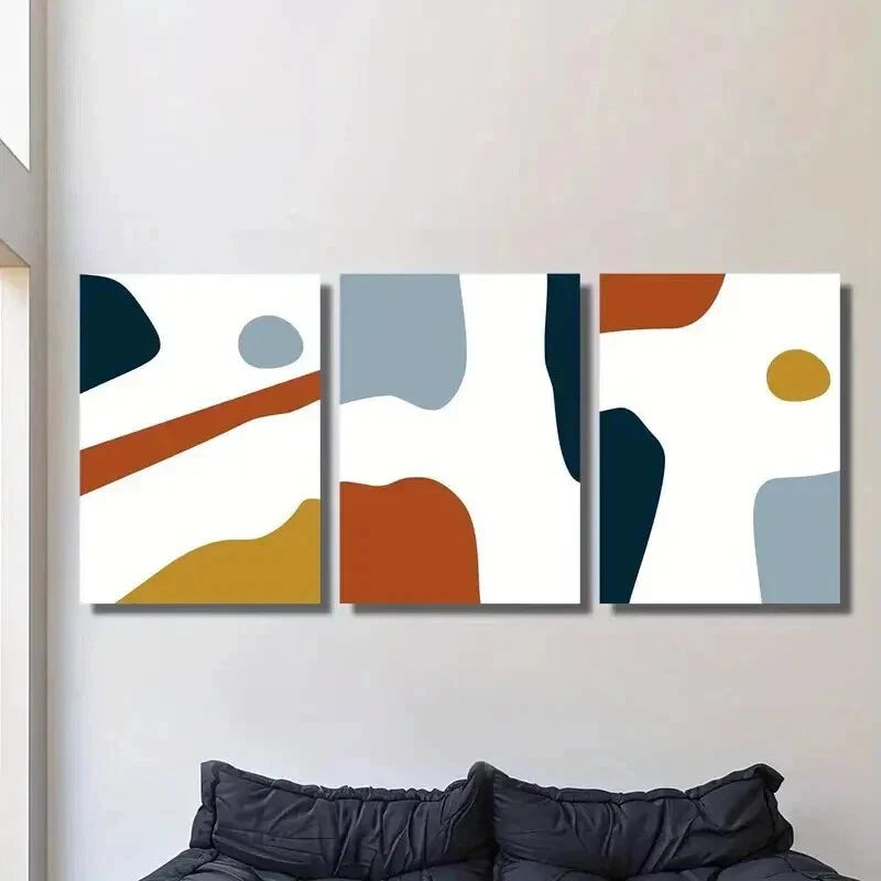 3pcs Burnt Orange & Teal Geometric Shapes Wall Art Set Canvas Framed 40x60cm - High Quality Print 100% Australian Made Wall Canvas Ready to Hang