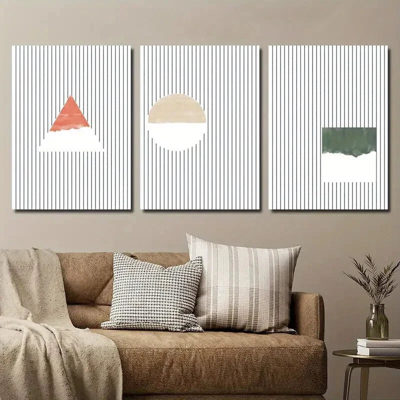3pcs Triangle Circle And Square Creative Wall Art Set Canvas Framed 40x60cm - High Quality Print 100% Australian Made Wall Canvas Ready to Hang