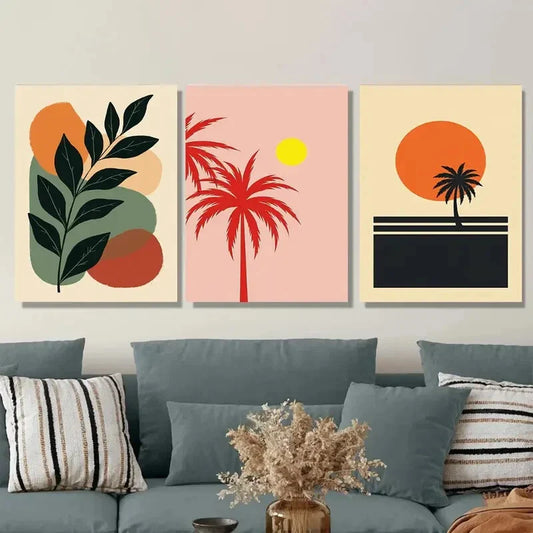 3pcs Tropical Palm Tree Modern Minimalist Metal Print Ready to Hang Art