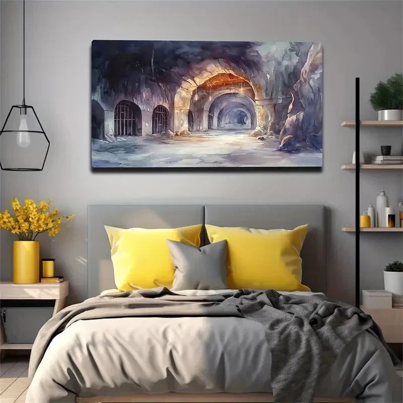 Stone Arch Tunnel Suitable Wall Art Canvas Office Home Room Framed 120x60cm
