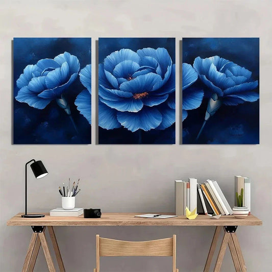 3pcs Vibrant Blue Modern Fantasy Nature Metal Print Ready to Hang Art