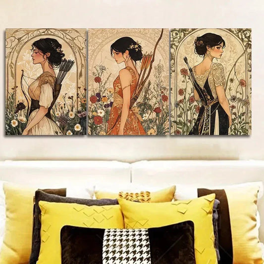 3pcs The Girl with Bow and Arrow Print Metal Print Ready to Hang Art
