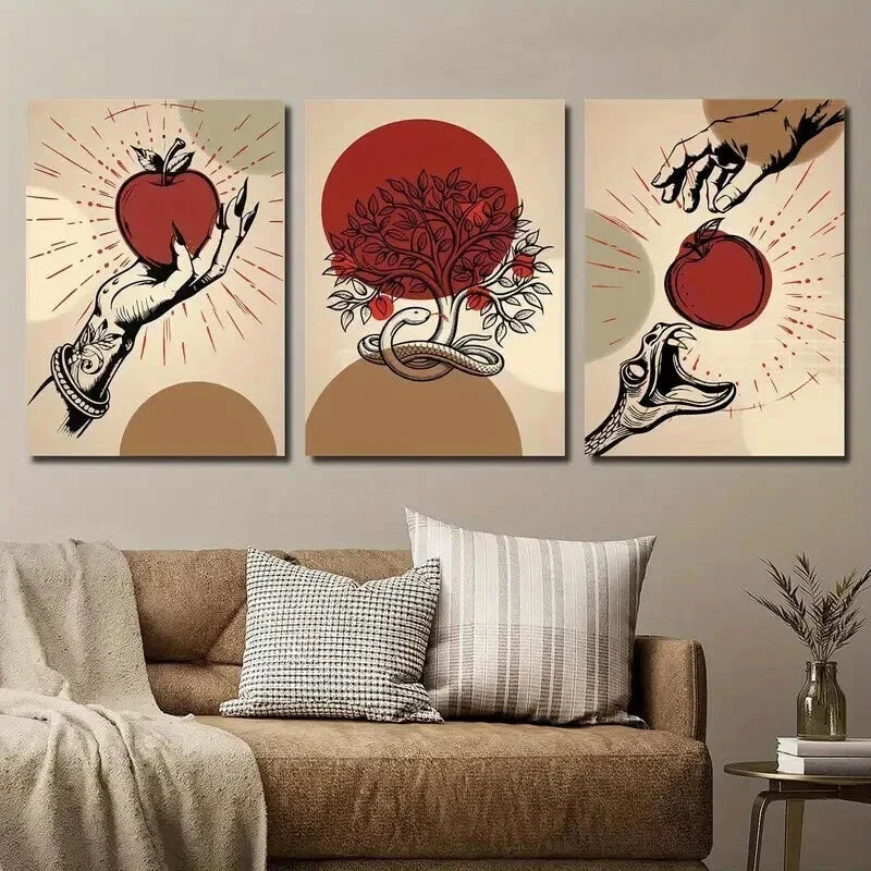 3pcs Abstract Plant and Tree Apple Tree Wall Art Set Canvas Framed 40x60cm - High Quality Print 100% Australian Made Wall Canvas Ready to Hang