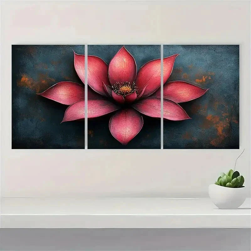 3pcs Vintage Neon Pink Flower Beautiful Metal Print Ready to Hang Art