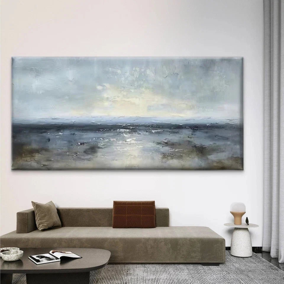 Abstract Textured Seascape Wall Art Canvas Office Home Room Framed 80x45cm