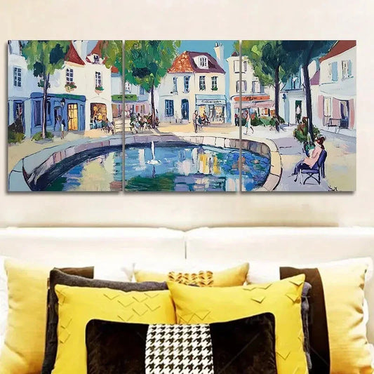 3pcs Ancient city canal Metal Print Ready to Hang Art