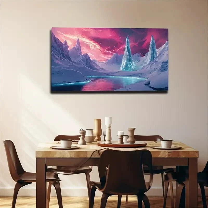 Ice Landscape Pink Purple Sky Wall Art Canvas Office Home Room Framed 120x60cm