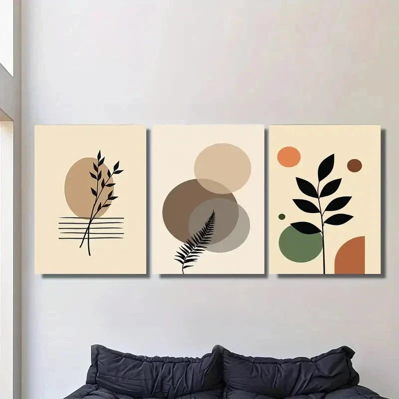 3pcs Modern Abstract Botanical Brown Metal Print Ready to Hang Art
