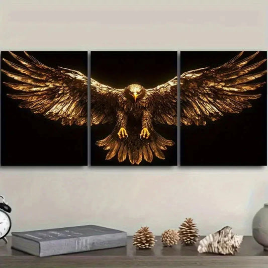 3pcs Majestic Bird Luxurious Black Wings Metal Print Ready to Hang Art