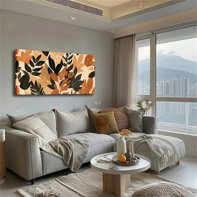 Brown & Yellow Tones Leaf Wall Art Canvas Office Home Room Framed 120x60cm