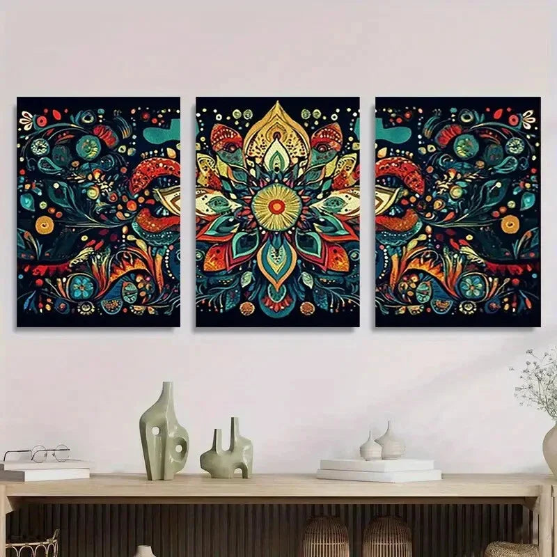 3pcs Colorful Bohemian Floral Abstract Floral Metal Print Ready to Hang Art