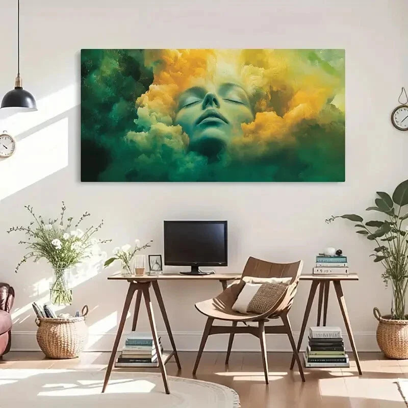 Reflection Face Green Smoke Wall Art Canvas Office Home Room Framed 120x60cm