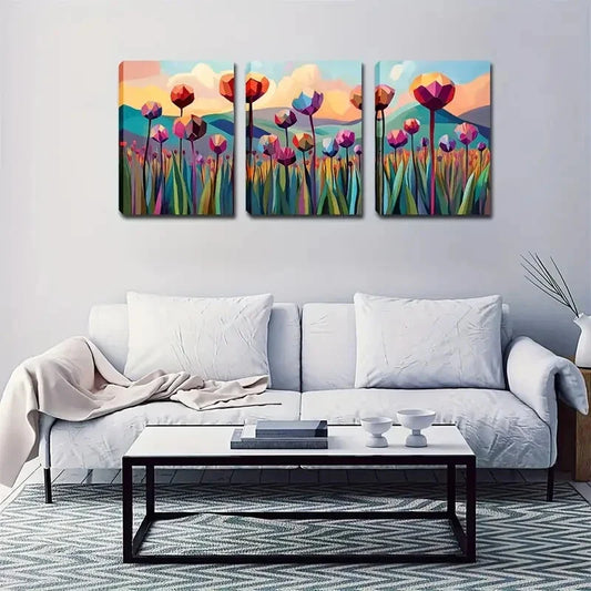 3pcs Vibrant Abstract Floral Wall Art Set Canvas Framed 40x60cm - High Quality Print 100% Australian Made Wall Canvas Ready to Hang