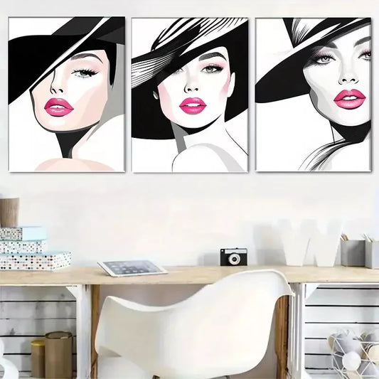 3pcs modern Chic Fashion Muse Triptych Wall Art Set Canvas Framed 40x60cm - High Quality Print 100% Australian Made Wall Canvas Ready to Hang