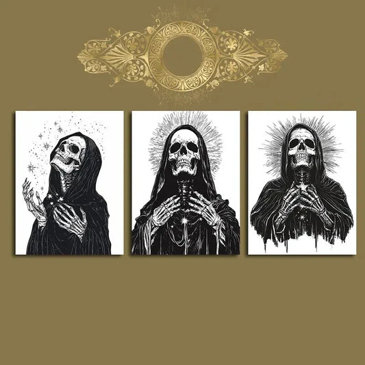 3pcs Kind Harvester Gothic Skull and Halo Theme Metal Print Ready to Hang Art