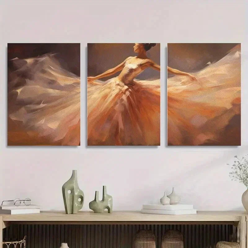 3pcs Abstract Dance Movement Painting with Grace Metal Print Ready to Hang Art