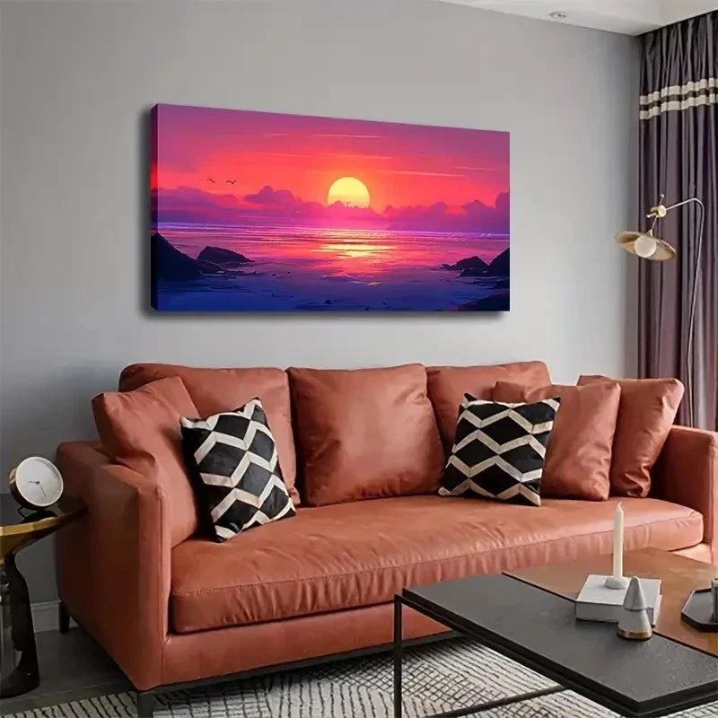 Rocky Landscape Vibrant Sky Wall Art Canvas Office Home Room Framed 120x60cm
