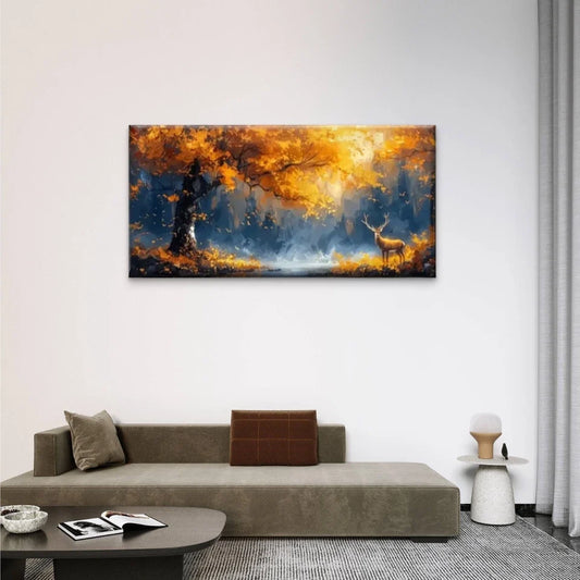 Deer In The Woods Nature Wall Art Canvas Office Home Room Framed 80x45cm
