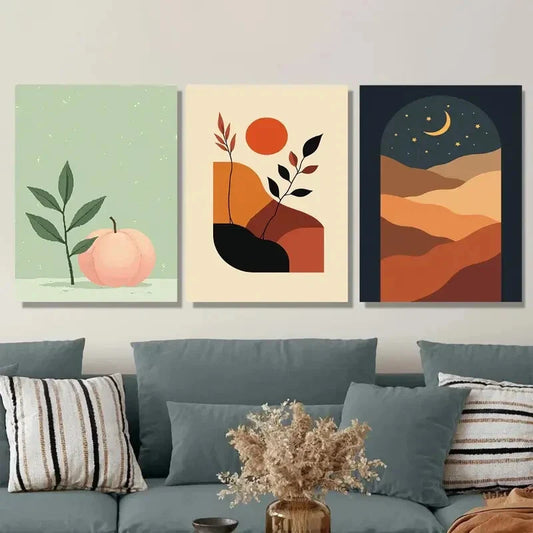 3pcs Modern Abstract Peach, Sunset, and Night Sky Metal Print Ready to Hang Art
