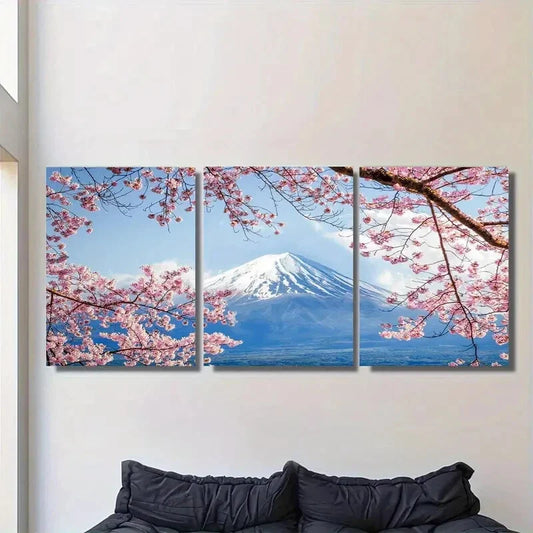 3pcs Cherry Blossom & Mount Fuji Metal Print Ready to Hang Art